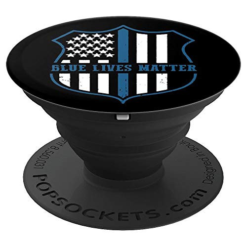 Thin Blue Line Blue Lives Matter Police Shield Flag PopSockets Grip and Stand for Phones and Tablets