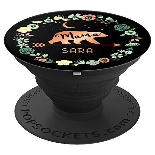 Sara Name Gift Floral Personalized Mama Bear PopSockets Grip and Stand for Phones and Tablets