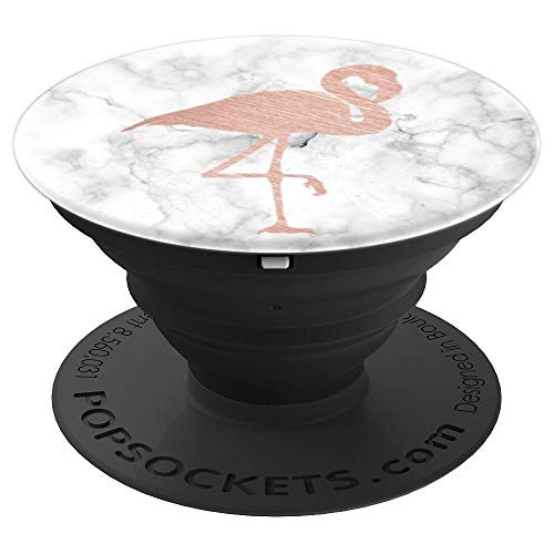 Rose pink flamingo on white marble phone grip for girls PopSockets Grip and Stand for Phones and Tablets