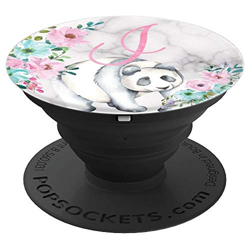 Panda Bear Lover Marble Monogram Name Initial Letter I PopSockets Grip and Stand for Phones and Tablets