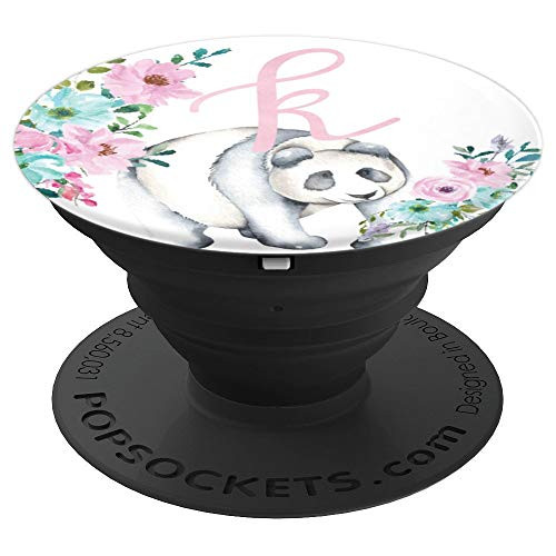 Panda Bear Lover Watercolor Monogram Name Initial Letter K PopSockets Grip and Stand for Phones and Tablets