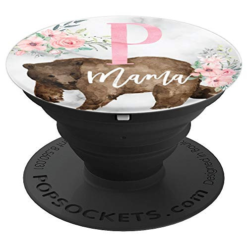 Mama Bear Rose Marble Monogram Name Initial Letter P PopSockets Grip and Stand for Phones and Tablets
