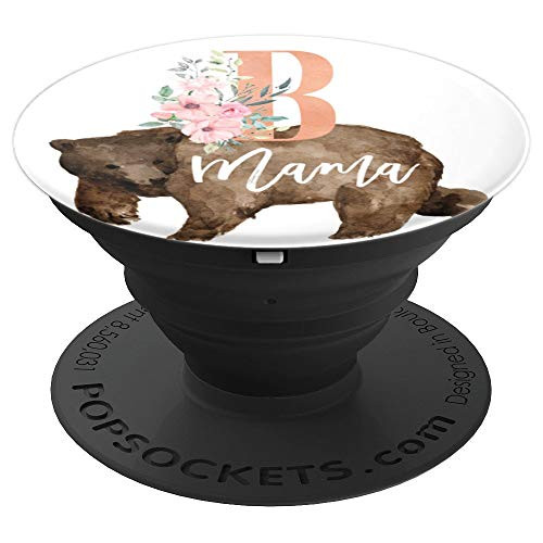 Mama Bear Rose Monogram Name Initial Letter B PopSockets Grip and Stand for Phones and Tablets