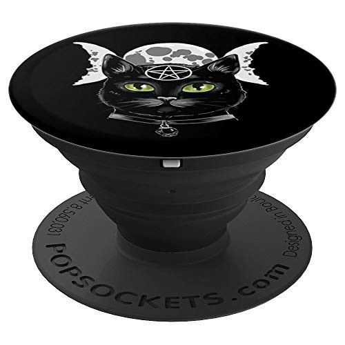 Black Magick Cat Halloween Triple Moon Goddess Witch Gift PopSockets Grip and Stand for Phones and Tablets