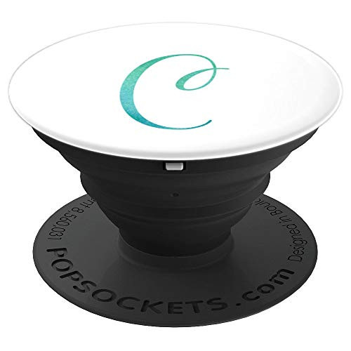C Initial Monogram Teal Watercolor on White Capital Letter PopSockets Grip and Stand for Phones and Tablets