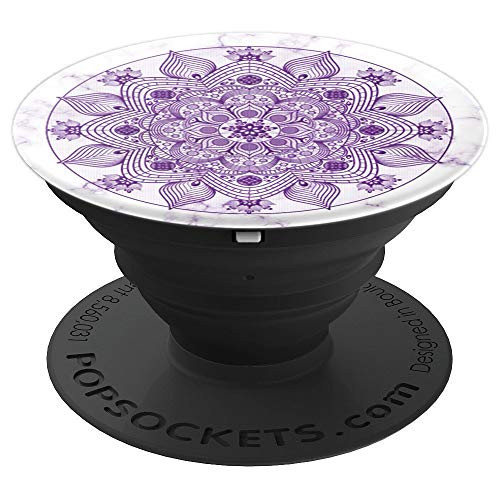 Pretty Feminine Boho Floral Purple  White Mandala Flower PopSockets Grip and Stand for Phones and Tablets