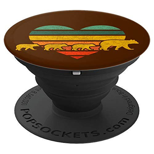 Mama Bear Three Cubs Shirt Retro Heart Mothers Day Gift PopSockets Grip and Stand for Phones and Tablets
