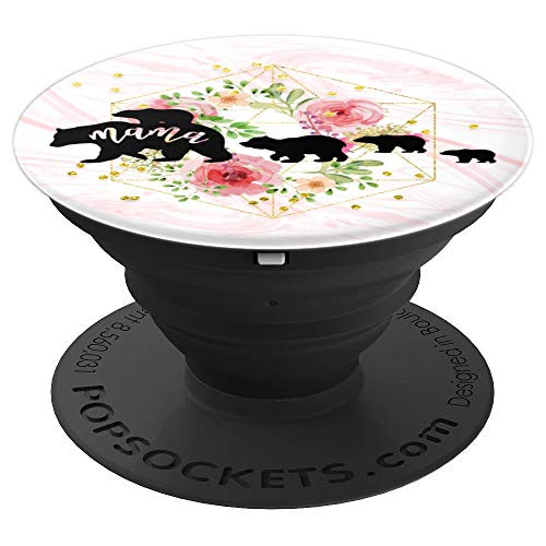 Cute Mama Bear Four Cub Rose Gold Geometric Floral Marble PopSockets Grip and Stand for Phones and Tablets