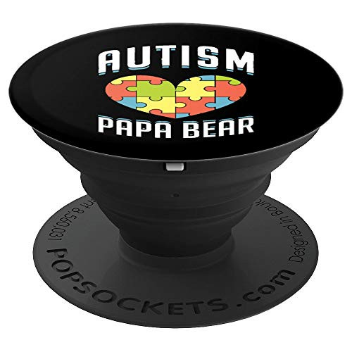 Autism Papa Bear Heart Puzzle Cute Autism Awareness Gift PopSockets Grip and Stand for Phones and Tablets
