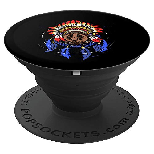 Bear Spirit Animal Totem Indigenous Native American Feathers PopSockets Grip and Stand for Phones and Tablets