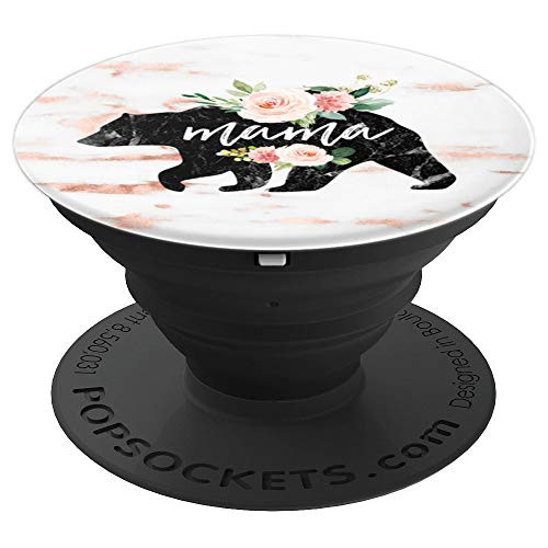 Mama Bear Blush Pink Marble Print Watercolor Flowers PopSockets Grip and Stand for Phones and Tablets