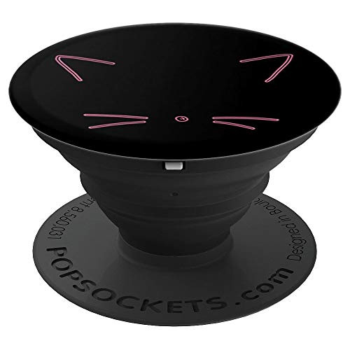 Light Pink Cat Ears Whisker Nose Black Kitty Cat Kitten PopSockets Grip and Stand for Phones and Tablets