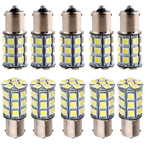 Everbrightt 10-Pack White S25 5050 1156 BA15S / 1141 Base 27SMD LED Replacement Bulb For RV Camper SUV MPV Car Turn Signal Bulb Tail Light Lamp Backup Lamps Bulbs High LUMS DC 12V
