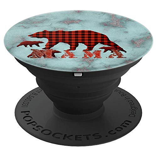 Mama Bear 3 Cubs Winter Plaid PopSockets Grip and Stand for Phones and Tablets