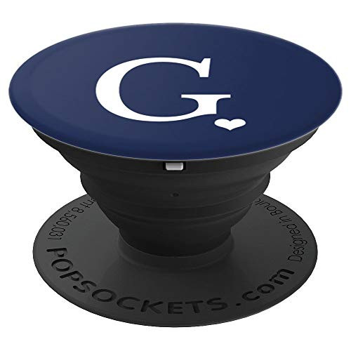 White Initial Letter G heart Monogram on Navy Blue PopSockets Grip and Stand for Phones and Tablets