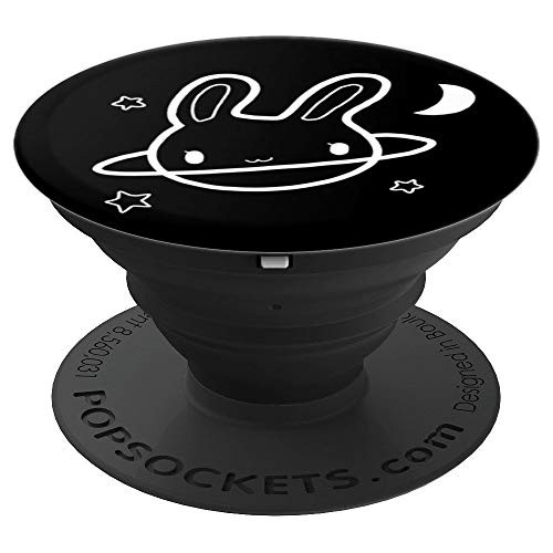 Black  White Planet Bunny Outer Space Graphic PopSocket PopSockets Grip and Stand for Phones and Tablets