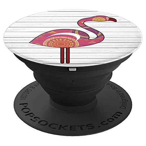 Cute Unique Trendy Folk Art Flamingo on Rustic Wood PACJ1459 PopSockets Grip and Stand for Phones and Tablets