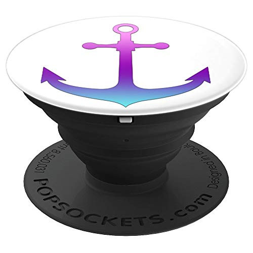 Teal Purple Pink Ombre Anchor Nautical Design On White PopSockets Grip and Stand for Phones and Tablets