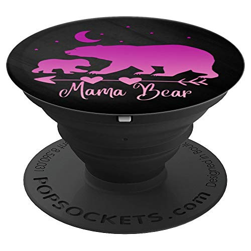 Pink and Purple Mama Bear and One Cub On Black PopSockets Grip and Stand for Phones and Tablets Pink and Purple Mama Bear and One Cub On Black PopSockets Grip and Stand for Phones and Tablets