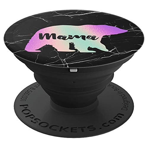 Rainbow Mama Bear Black PopSockets Grip and Stand for Phones and Tablets