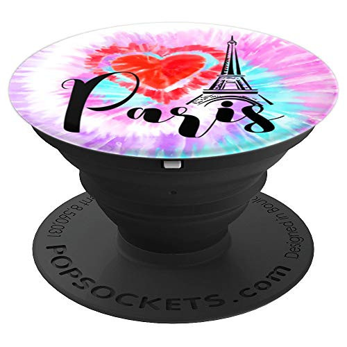 Paris Tie Dye Heart Eiffel Tower Pretty French Gift PopSockets Grip and Stand for Phones and Tablets