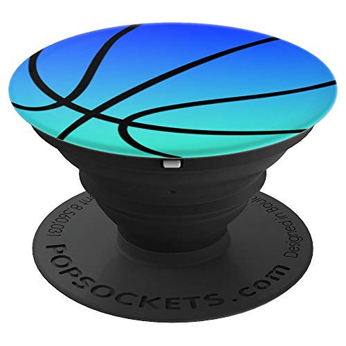 Black Basketball On Turquoise Teal Blue PopSockets Grip and Stand for Phones and Tablets