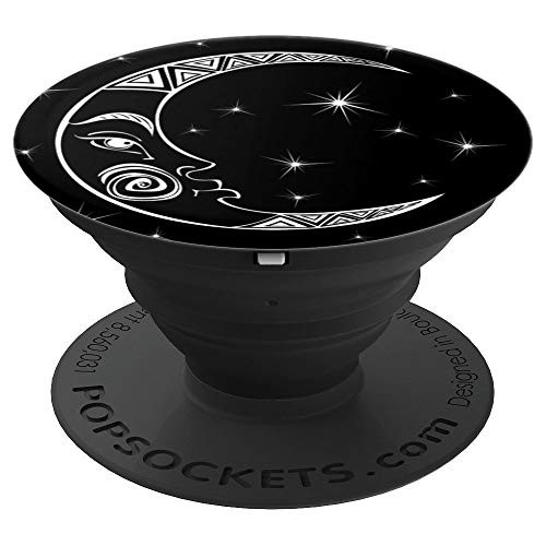 Vintage Bohemian black  white Boho Crescent Moon Stars PopSockets Grip and Stand for Phones and Tablets