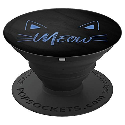 Blue Meow Cat Kitten Ears On Black PopSockets Grip and Stand for Phones and Tablets