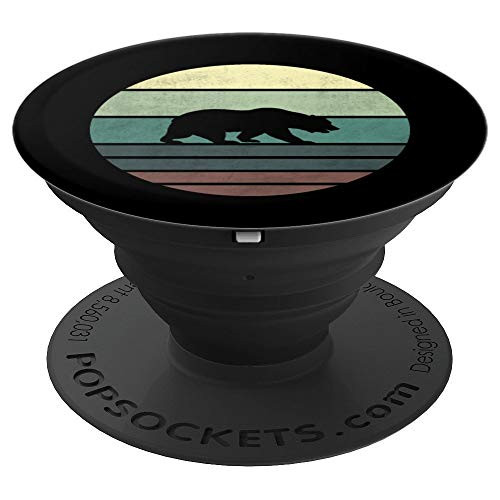 Bear Silhouette Vintage Retro Sunset Yellow Green Brown Gift PopSockets Grip and Stand for Phones and Tablets
