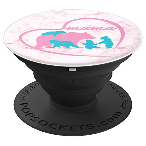 Mama Bear 4 Cubs Pink Marble Teal Heart Women Mom Gifts Her PopSockets Grip and Stand for Phones and Tablets