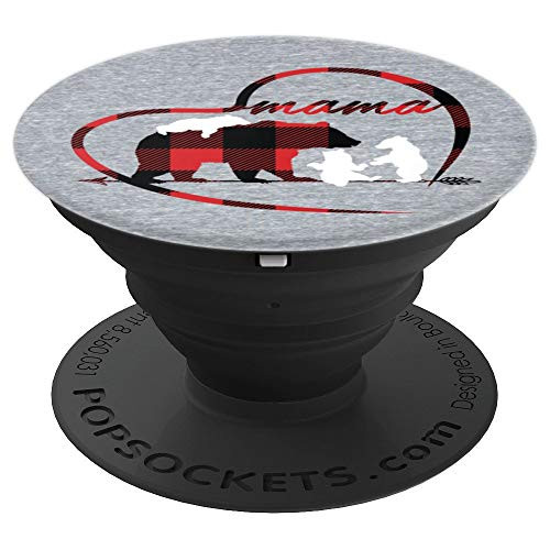 Mama Bear 3 Cubs Plaid Cell Accessory Women Mom Gifts Her PopSockets Grip and Stand for Phones and Tablets