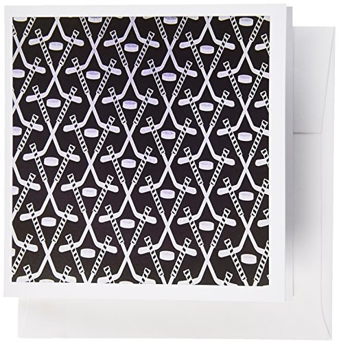 3dRose White Hockey Sticks On Black - Greeting Cards, 6 x 6 inches, set of 6 (gc_35276_1)