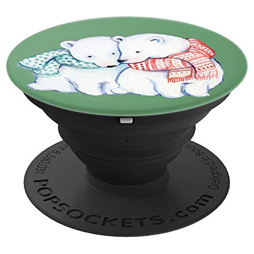 Cute Holiday Watercolor Polar Bears with Winter Scarves PopSockets Grip and Stand for Phones and Tablets