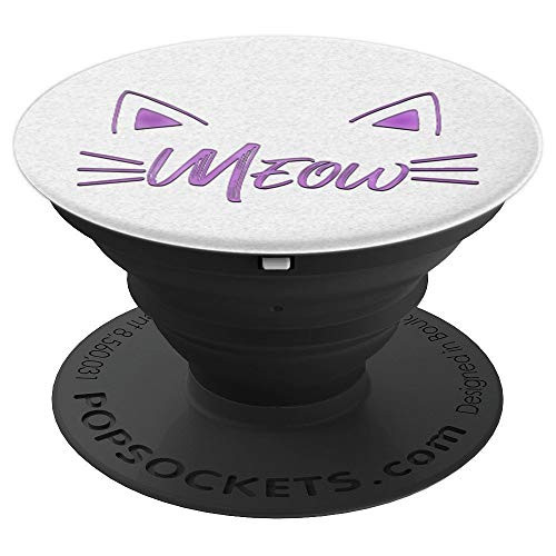 Vintage Purple Meow Cat Kitten Ears On White PopSockets Grip and Stand for Phones and Tablets