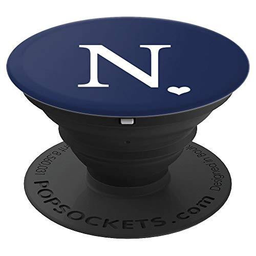 White Initial Letter N heart Monogram on Navy Blue PopSockets Grip and Stand for Phones and Tablets