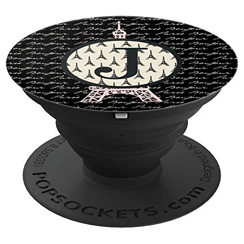 Paris France Pink Eiffel Tower Monogram J Letter Gift PopSockets Grip and Stand for Phones and Tablets