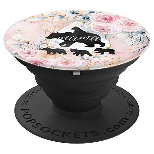 Mama Bear Four Baby Cubs Mother Four Children Pink Floral PopSockets Grip and Stand for Phones and Tablets
