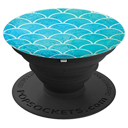 Pretty Blue Dragon  Mermaid Scales Pattern PopSockets Grip and Stand for Phones and Tablets