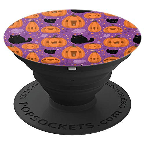 Halloween Pattern Tomb Coffin Bat Black Cat Pumpkin PopSockets Grip and Stand for Phones and Tablets