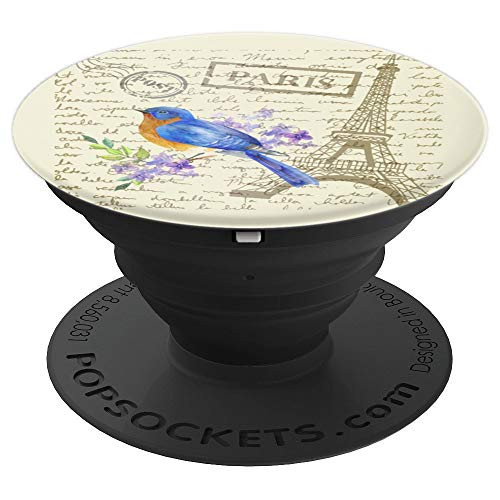 Eiffel tower blue bird in a vintage postcard Paris Souvenir PopSockets Grip and Stand for Phones and Tablets