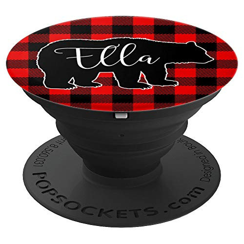 Cute Ella Name Gift Personalized Bear Buffalo Plaid PopSockets Grip and Stand for Phones and Tablets