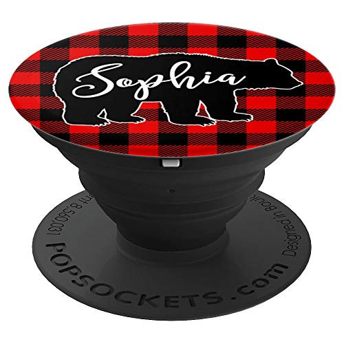 Cute Sophia Name Gift Personalized Bear Buffalo Plaid PopSockets Grip and Stand for Phones and Tablets