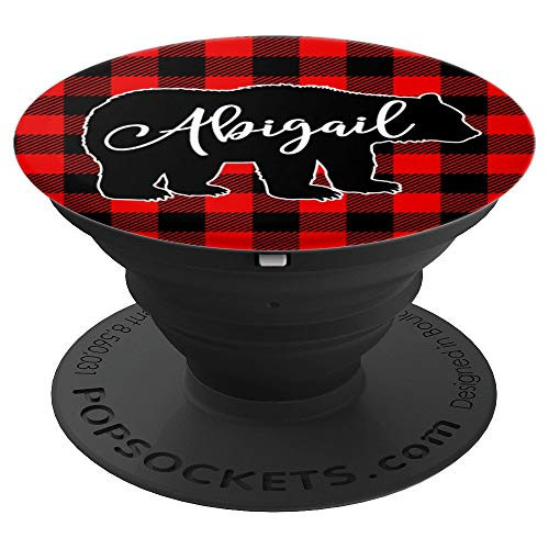 Cute Abigail Name Gift Personalized Bear Buffalo Plaid PopSockets Grip and Stand for Phones and Tablets