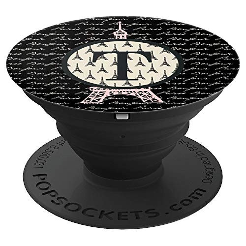 Paris France Pink Eiffel Tower Monogram T Letter Gift PopSockets Grip and Stand for Phones and Tablets