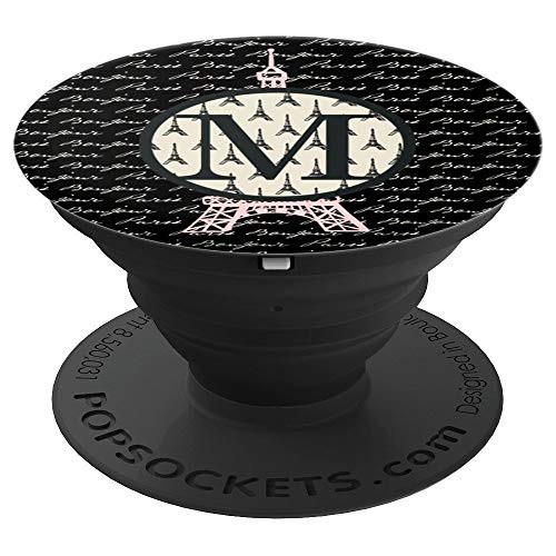 Paris France Pink Eiffel Tower Monogram M Letter Gift PopSockets Grip and Stand for Phones and Tablets