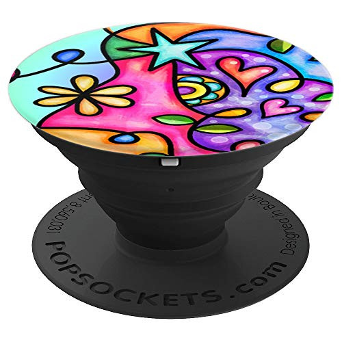 Bright Rainbow Colors Heart Star and Flower Pastel Fun PopSockets Grip and Stand for Phones and Tablets