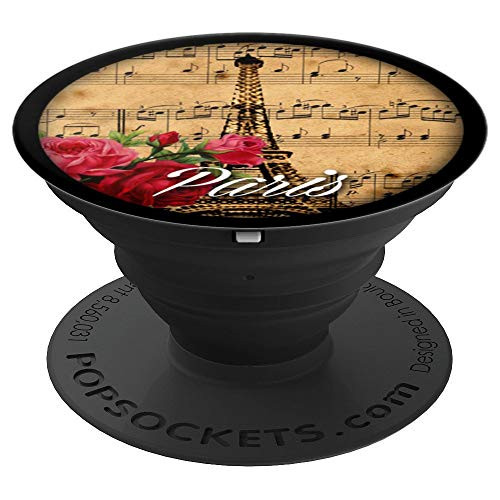 Paris Pop Socket for Girls  Red Flowers Eiffel Tower Music PopSockets Grip and Stand for Phones and Tablets
