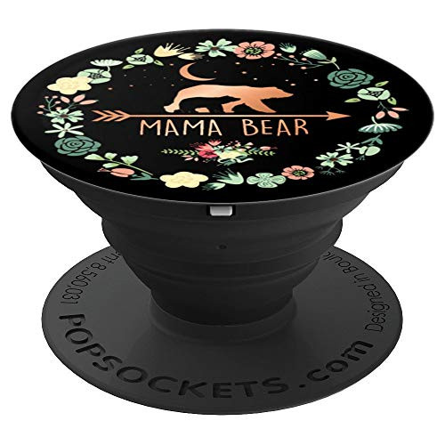 Mama Bear Gift  Retro Rose Floral  Mama Bear with 1 Cub PopSockets Grip and Stand for Phones and Tablets