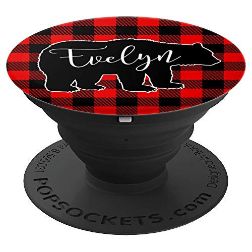 Cute Evelyn Name Gift Personalized Bear Buffalo Plaid PopSockets Grip and Stand for Phones and Tablets