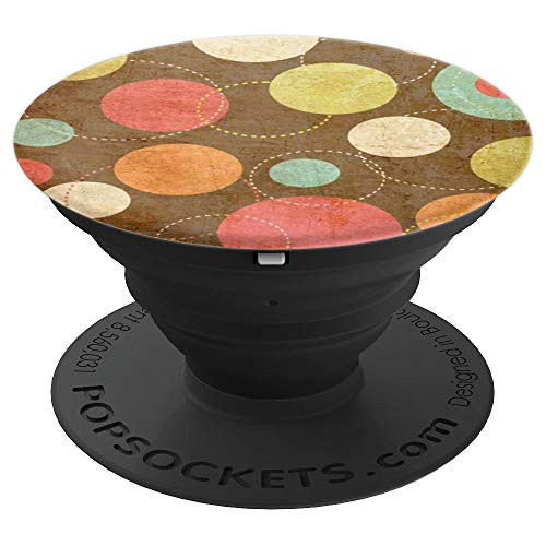 Brown Colorful Circle and Dot Fun Pattern Design PopSockets Grip and Stand for Phones and Tablets
